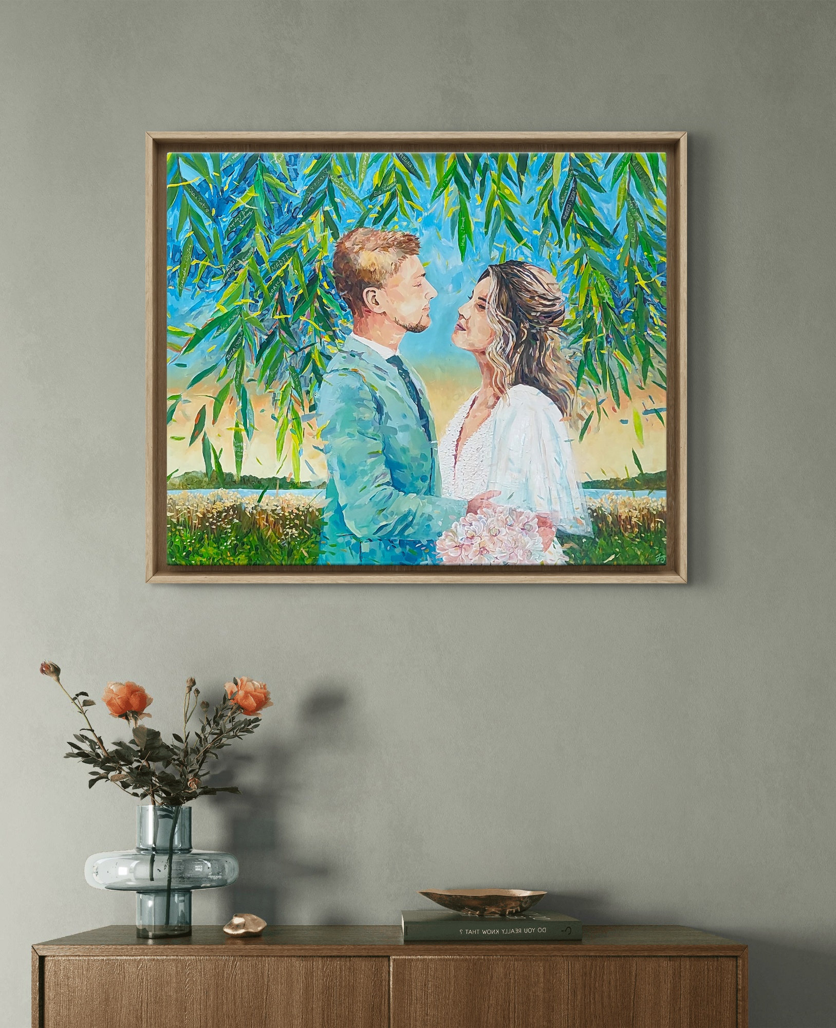 Live oil painting of wedding reception in southern Spain by artist Marta